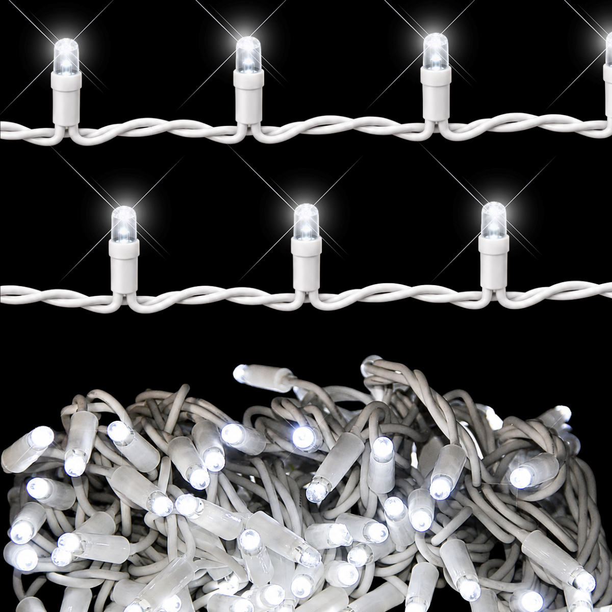 Serie LED 10m luz BLANCO FRÍO gama alta cable blanco