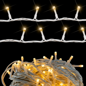 Serie LED 10m luz BLANCO CÁLIDO gama media cable blanco