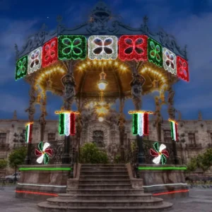 Figura LED Rehilete Tricolor grande para adornar kioscos, fachadas de presidencias, monumentos, jardines y municipios