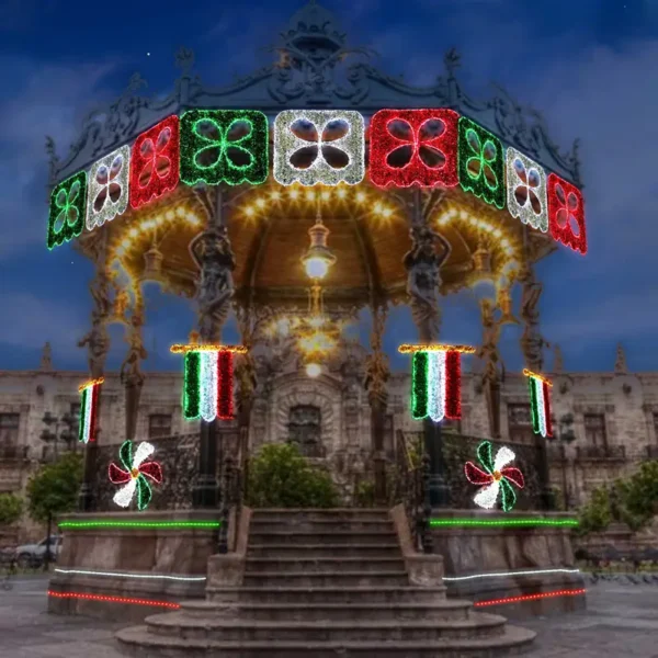 Figura LED Rehilete Tricolor grande para adornar kioscos, fachadas de presidencias, monumentos, jardines y municipios