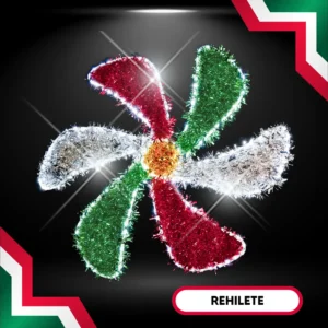 Figura LED en forma de rehilete tricolor para adornar fiestas patrias mexicanas en calles, avenidas, plazas públicas, zócalos