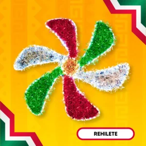 Figura LED en forma de rehilete tricolor para adornar fiestas patrias mexicanas en calles, avenidas, plazas públicas, zócalos