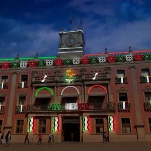 Figura LED de Listón Tricolor con focos LED para adornar fachadas de presidencia municipales, monumentos históricos, calles y avenidas.