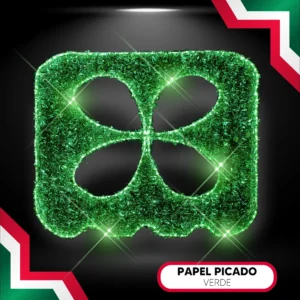 Figura LED en forma de Papel Picado color verde para adornar fiestas patrias mexicanas en calles, avenidas, parques y plazas públicas