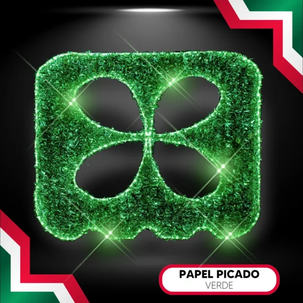 Figura LED en forma de Papel Picado color verde para adornar fiestas patrias mexicanas en calles, avenidas, parques y plazas públicas