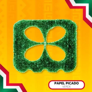 Figura LED en forma de Papel Picado color verde para adornar fiestas patrias mexicanas en calles, avenidas, parques y plazas públicas