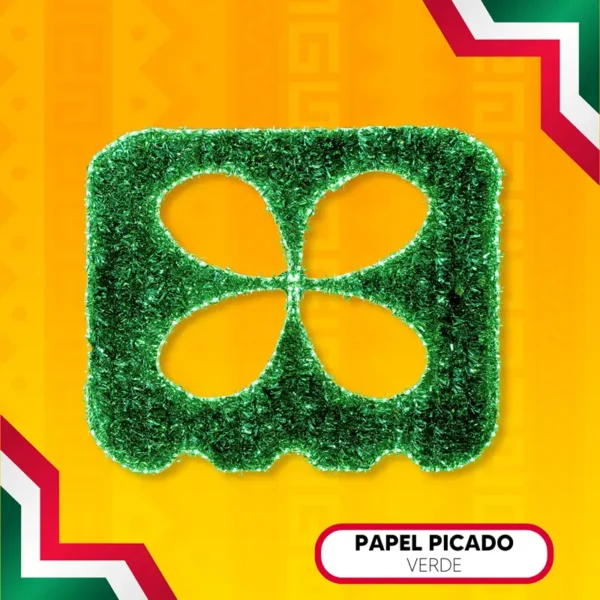 Figura LED en forma de Papel Picado color verde para adornar fiestas patrias mexicanas en calles, avenidas, parques y plazas públicas