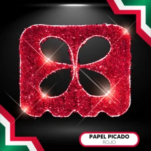 Figura LED en forma de Papel Picado color rojo para adornar fiestas patrias mexicanas en calles, avenidas, parques y plazas públicas