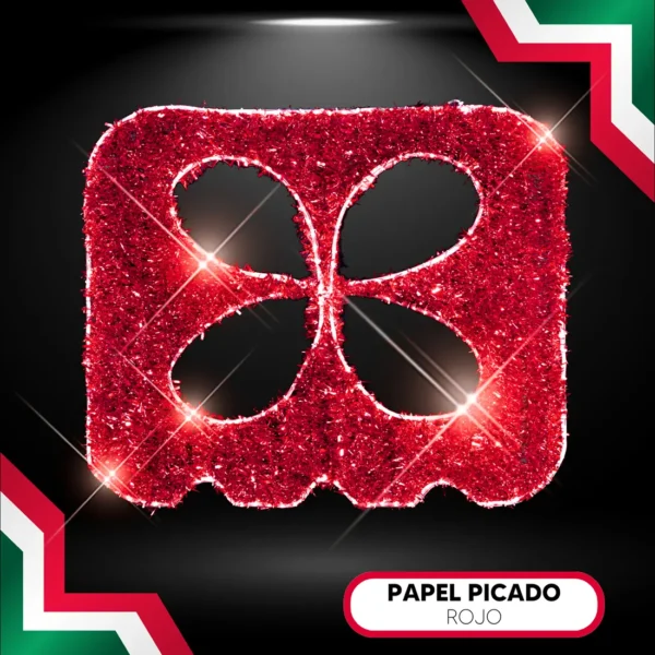 Figura LED en forma de Papel Picado color rojo para adornar fiestas patrias mexicanas en calles, avenidas, parques y plazas públicas