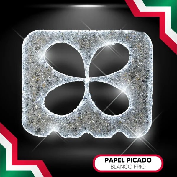 Figura LED en forma de Papel Picado color blanco para adornar fiestas patrias mexicanas en calles, avenidas, parques y plazas públicas