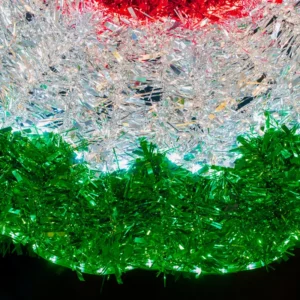 Figura LED abanico tricolor patrio grande para adornos para fiestas patrias mexicanas en parques públicos, plazas comerciales, presidencias, monumentos y vía pública
