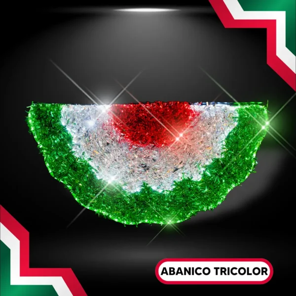 Figura LED de abanico tricolor mexicano grande para fiestas patrias para adornar calles, avenidas, fachadas, parques, jardines y centros comerciales