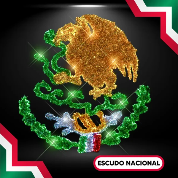 Figura LED Escudo Nacional Mexicano para fiestas patrias, ideal para decorar calles, parques, fachadas de monumentos y presidencias municipales