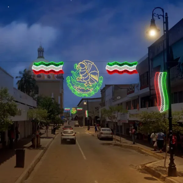 Figura LED Listón tricolor grande para adornar Fiestas Patrias grito de independencia para calles, avenidas, plazas y parques púbicos