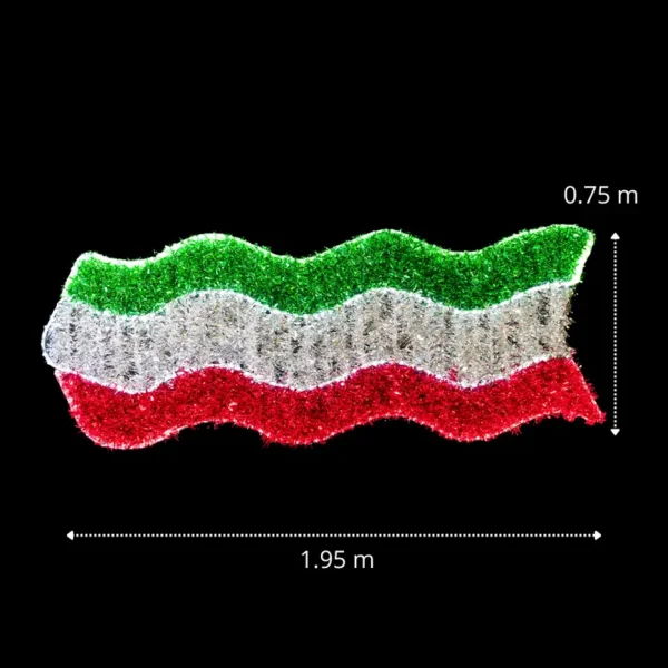 Medidas de la figura LED grande en forma de listón verde blanco y rojo blanco para fiestas patrias