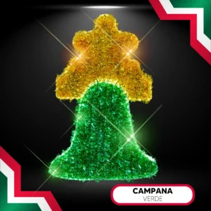 Figura LED Campana color Verde fabricada en acero para adornar calles, avenidas, plazas comerciales, fachadas de monumentos y presidencias municipales para septiembre