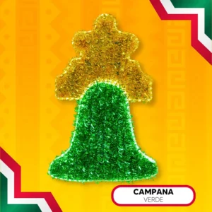 Figura LED Campana color Verde fabricada en acero para adornar calles, avenidas, plazas comerciales, fachadas de monumentos y presidencias municipales para septiembre