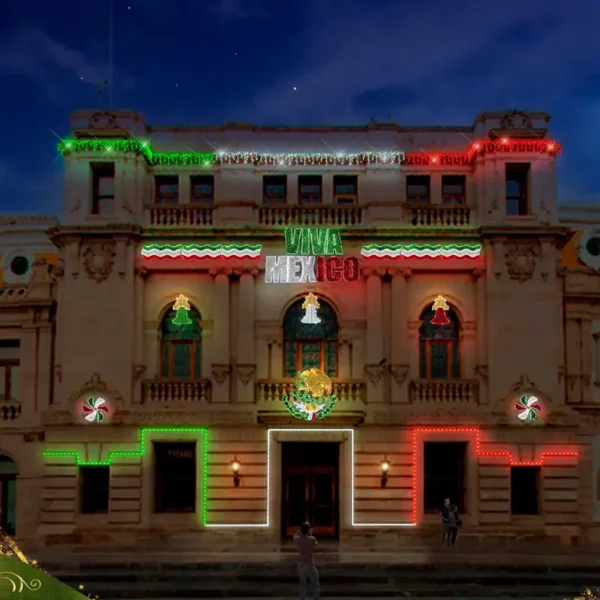 Figura LED de Campana para adornar el grito de independencia en México, ideal para fachadas, calles, avenidas, plazas comerciales, monumentos, zócalos y parques.