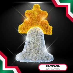 Figura LED de Campana Blanca fabricada en acero tamaño grande para adornar Fiestas Patrias de Septiembre en México