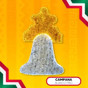 Figura LED de Campana Blanca fabricada en acero tamaño grande para adornar Fiestas Patrias de Septiembre en México
