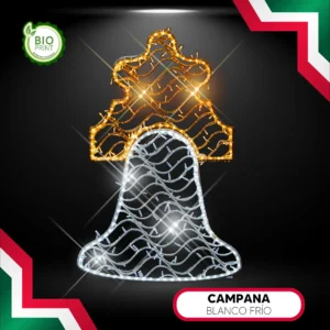 Figura LED de Campana color Blanca de material reciclado bioprint para adornar fiestas patrias mexicanas en calles, fachadas de presidencias o monumentos, parques, kioscos, centros comerciales y negocios