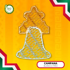 Figura LED de Campana color Blanca de material reciclado bioprint para adornar fiestas patrias mexicanas en calles, fachadas de presidencias o monumentos, parques, kioscos, centros comerciales y negocios