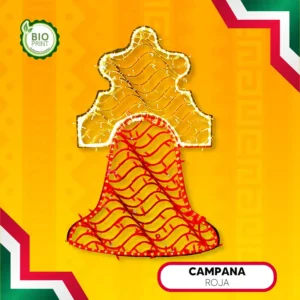 Figura LED de Campana Roja hecha de material reciclado bioprint para adornar fiestas patrias mexicanas en fachadas de presidencias o monumentos, parques, kioscos, zócalos o centros comerciales y negocios