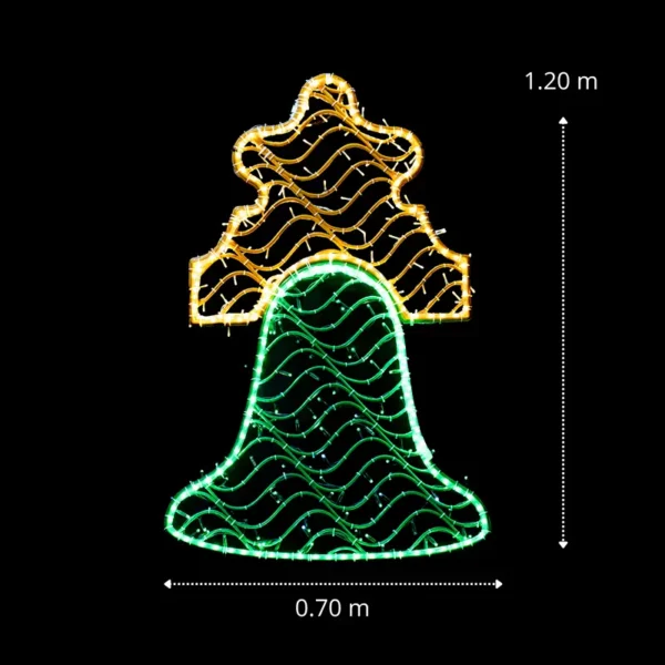 Medidas de la figura LED grande en forma de campana verde de material biodegradable para fiestas patrias