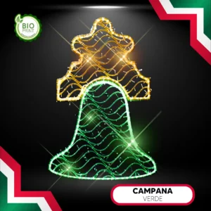 Figura LED Campana Verde de material reciclado bioprint para adornar fiestas patrias mexicanas en calles, avenidas, plazas comerciales, negocios, fachadas