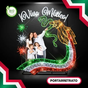 Figura LED Portarretrato con letras Viva México para adornar parques, centros comerciales, zócalos, plazas públicas, jardines