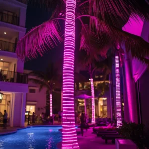Adorno con Manguera Neón Rosa larga para exterior, ideal para adornar parques, árboles, jardines, fachadas, palmeras