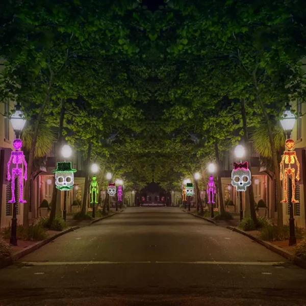Figura LED decorativa grande en forma de Calavera Mujer para adornar de día de muertos en calles, avenidas, fachadas, parques, jardines, presidencias municipales, vía pública, centros comerciales y plazas comerciales