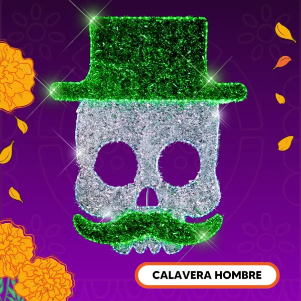 Figura LED Grande en forma de Calavera Hombre para adornar de día de muertos