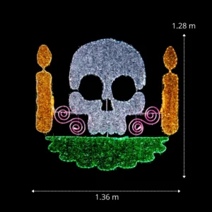 Medidas de la Figura LED decorativa gigante en forma de Calavera con ofrenda y velas para adorno de día de muertos con manguera LED