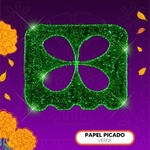 Figura LED decorativa grande en forma de Papel picado color verde Día d Muertos con festón para adornar amplios espacios