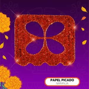 Figura LED decorativa grande en forma de Papel picado color naranja con festón para adorno de día de muertos