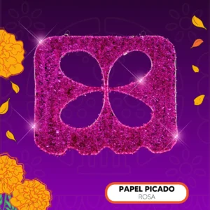 Figura LED decorativa grande en forma de Papel picado color rosa con festón para adorno de día de muertos
