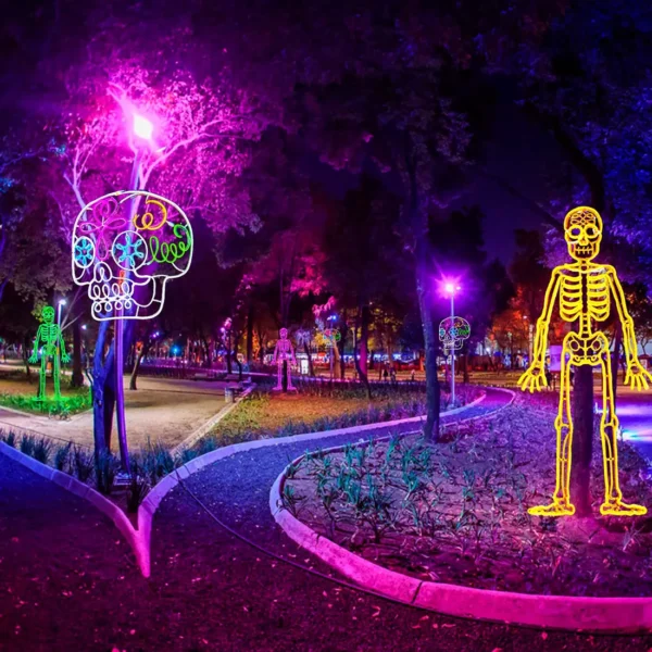 Figura LED decorativa Gigante en forma de calaverita de azúcar para adorno de día de muertos en calles, avenidas, fachadas, parques, jardines, presidencias municipales, centros comerciales y plazas comerciales