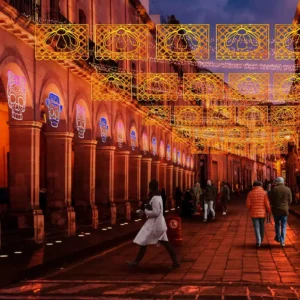 Figura LED Grande en forma de Papel Picado con una Hojaldra para adorno de día de muertos en calles, avenidas, fachadas, presidencias municipales, centros comerciales y plazas comerciales