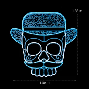 Medidas de la Figura LED Grande en forma de Catrín color azul hielo para adornar día de muertos con manguera LED neón
