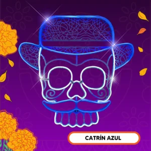 Figura LED decorativa grande en forma de Catrín color Azul Hielo para adorno de día de muertos