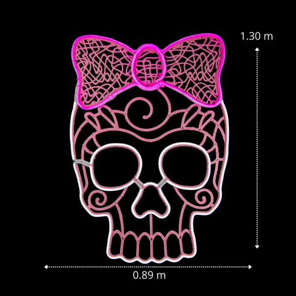Medidas de la Figura LED decorativa gigante en forma de Catrina color rosa para adornar día de muertos con manguera LED neón