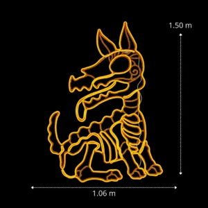 Medidas de la Figura LED gigante en forma de esqueleto perrito Xolotl color oro mate para adornar día de muertos con manguera LED neón