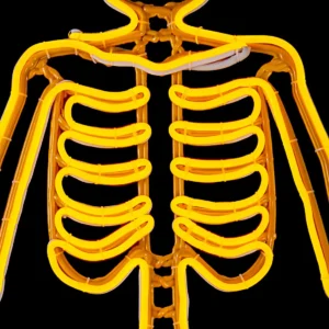 Figura LED gigante para decoración en forma de Esqueleto color naranja para adorno de día de muertos ya incluye Manguera LED Neón resistente a intemperie e interiores