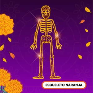 Figura LED decorativa grande en forma de Esqueleto color naranja para adorno de día de muertos