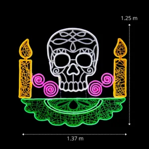 Medidas de la Figura LED gigante en forma de Ofrenda fabricada con material biodegradable y reciclable para adorno de día de muertos con manguera LED integrada