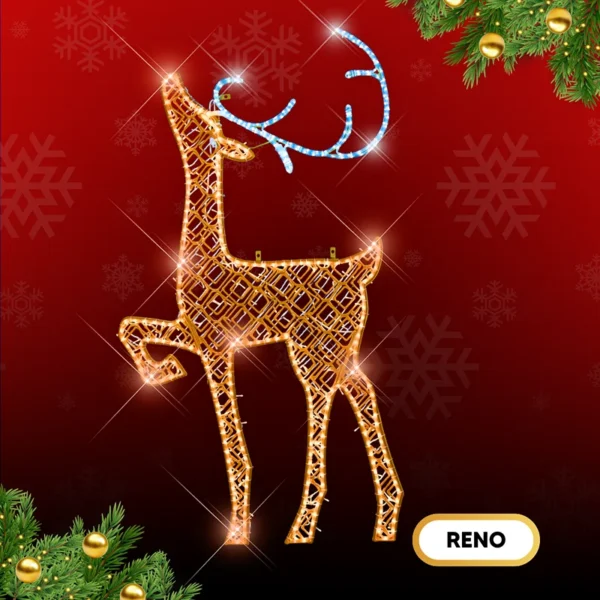Figura LED gigante Reno dorado para exterior e interior con iluminación integrada