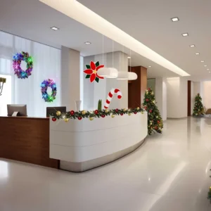 Corona con luces de navidad para adornar recepciones de oficinas, hoteles, salas e interiores de empresas