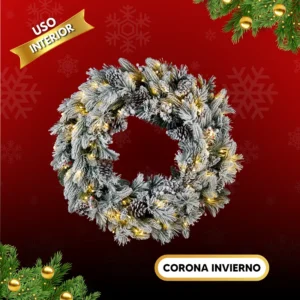 Corona Navideña con Luces y Nieve artificial para interiores