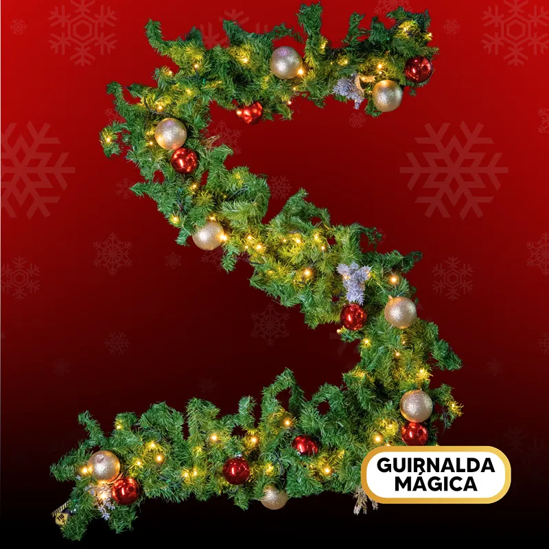 Guirnalda verde navidad para exterior e interior con luces y esferas